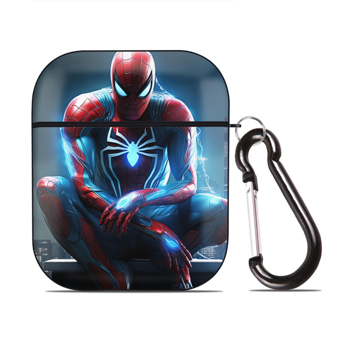 （画像用） Spider Man スパイダーマン AirPods 第2世代保護ケース ハードシェル ブラック 耐衝撃・防指紋・カラビナ付き