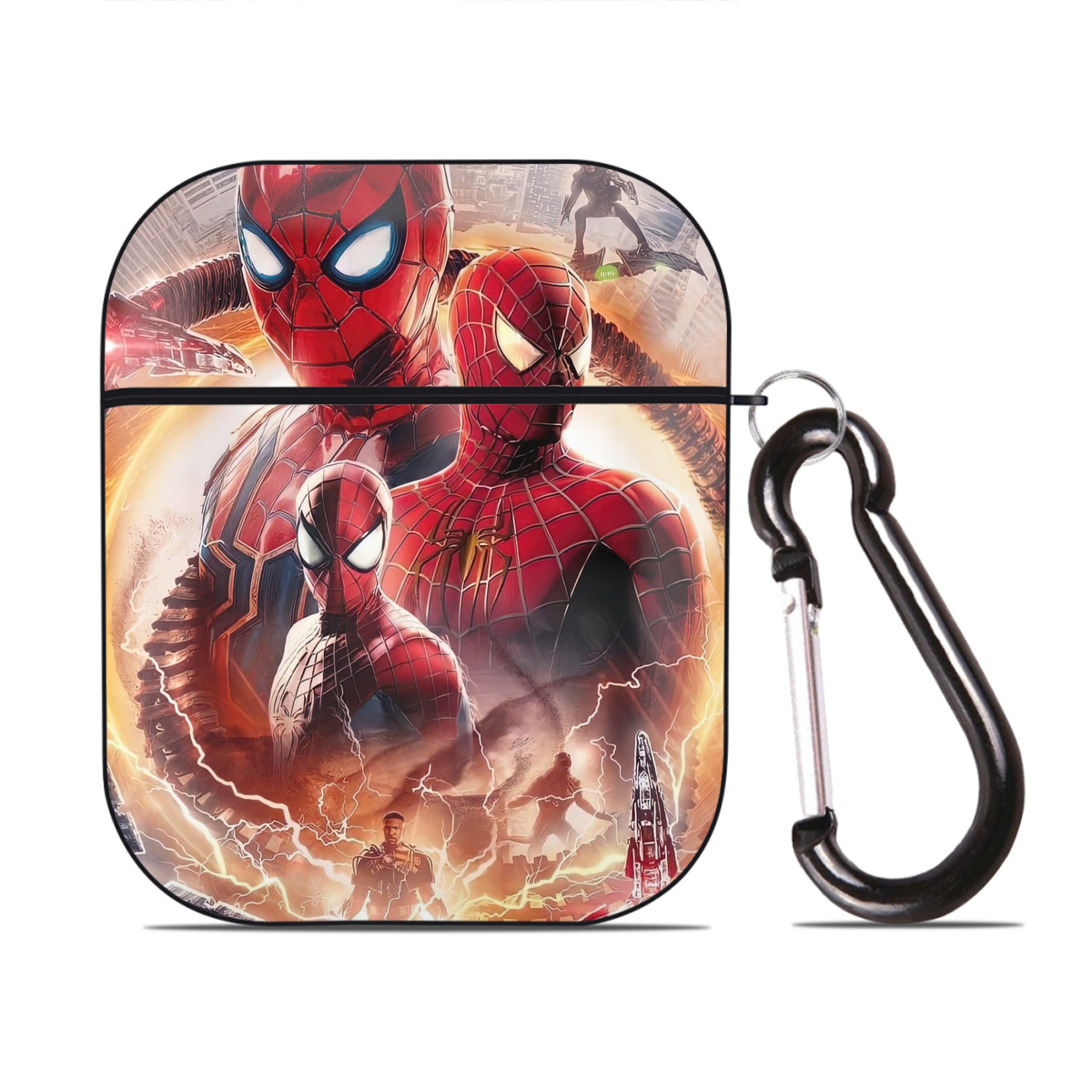 （画像用） Spider Man スパイダーマン AirPods 第2世代保護ケース ハードシェル ブラック 耐衝撃・防指紋・カラビナ付き