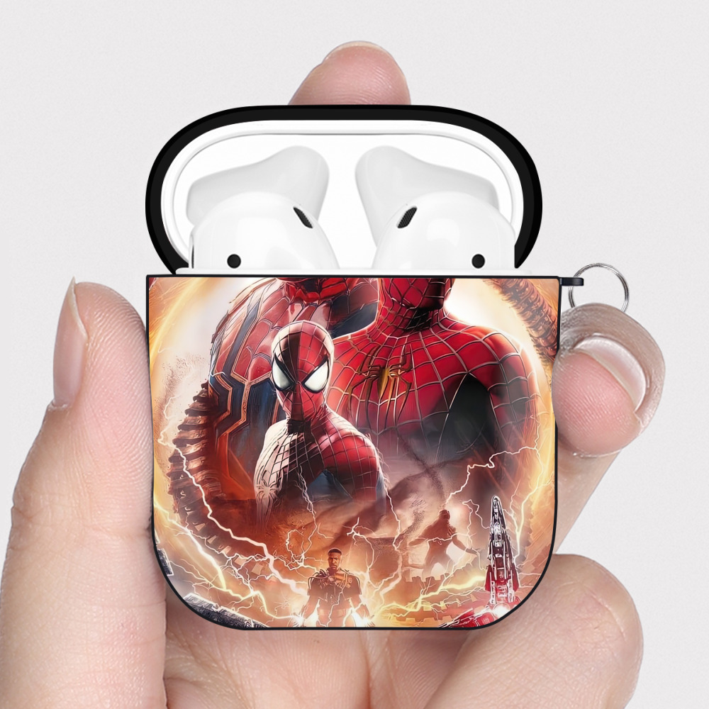 （画像用） Spider Man スパイダーマン AirPods 第2世代保護ケース ハードシェル ブラック 耐衝撃・防指紋・カラビナ付き