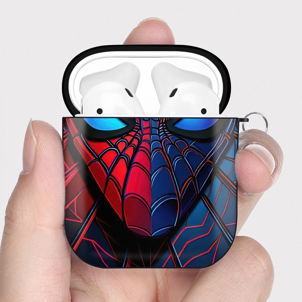 （画像用） Spider Man スパイダーマン AirPods 第2世代保護ケース ハードシェル ブラック 耐衝撃・防指紋・カラビナ付き