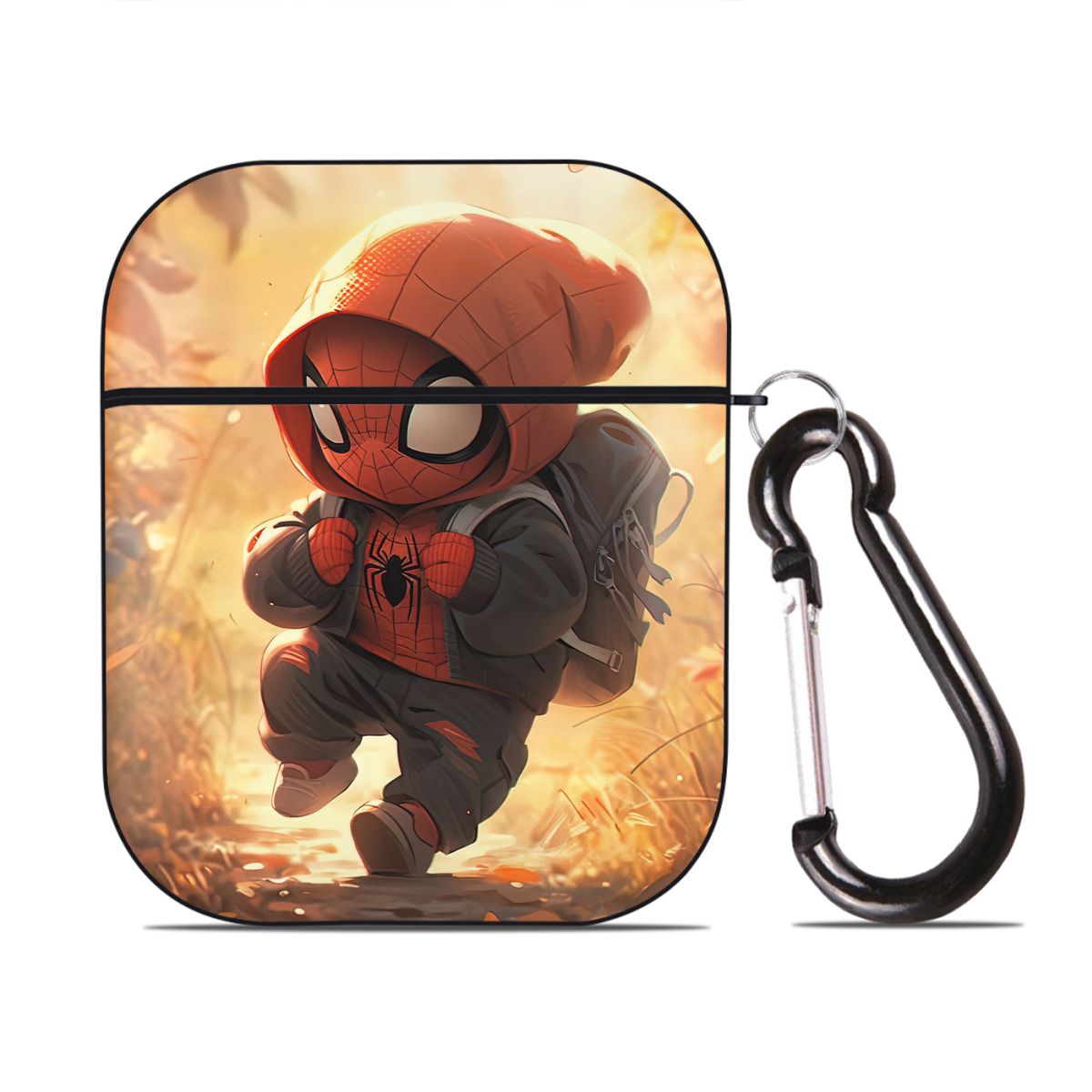（画像用） Spider Man スパイダーマン AirPods 第2世代保護ケース ハードシェル ブラック 耐衝撃・防指紋・カラビナ付き