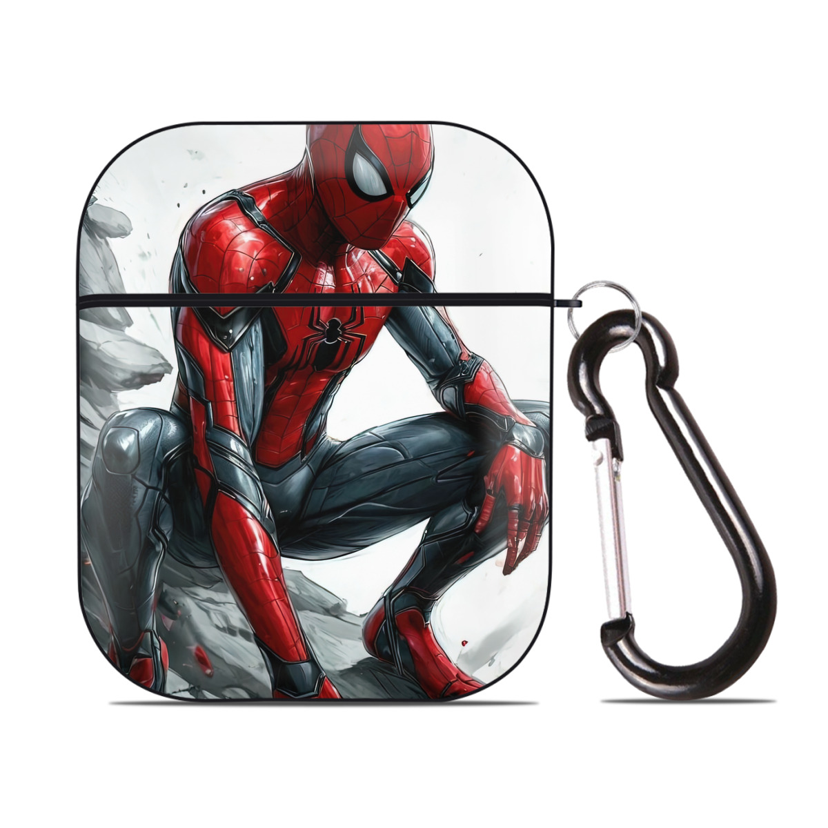（画像用） Spider Man スパイダーマン AirPods 第2世代保護ケース ハードシェル ブラック 耐衝撃・防指紋・カラビナ付き