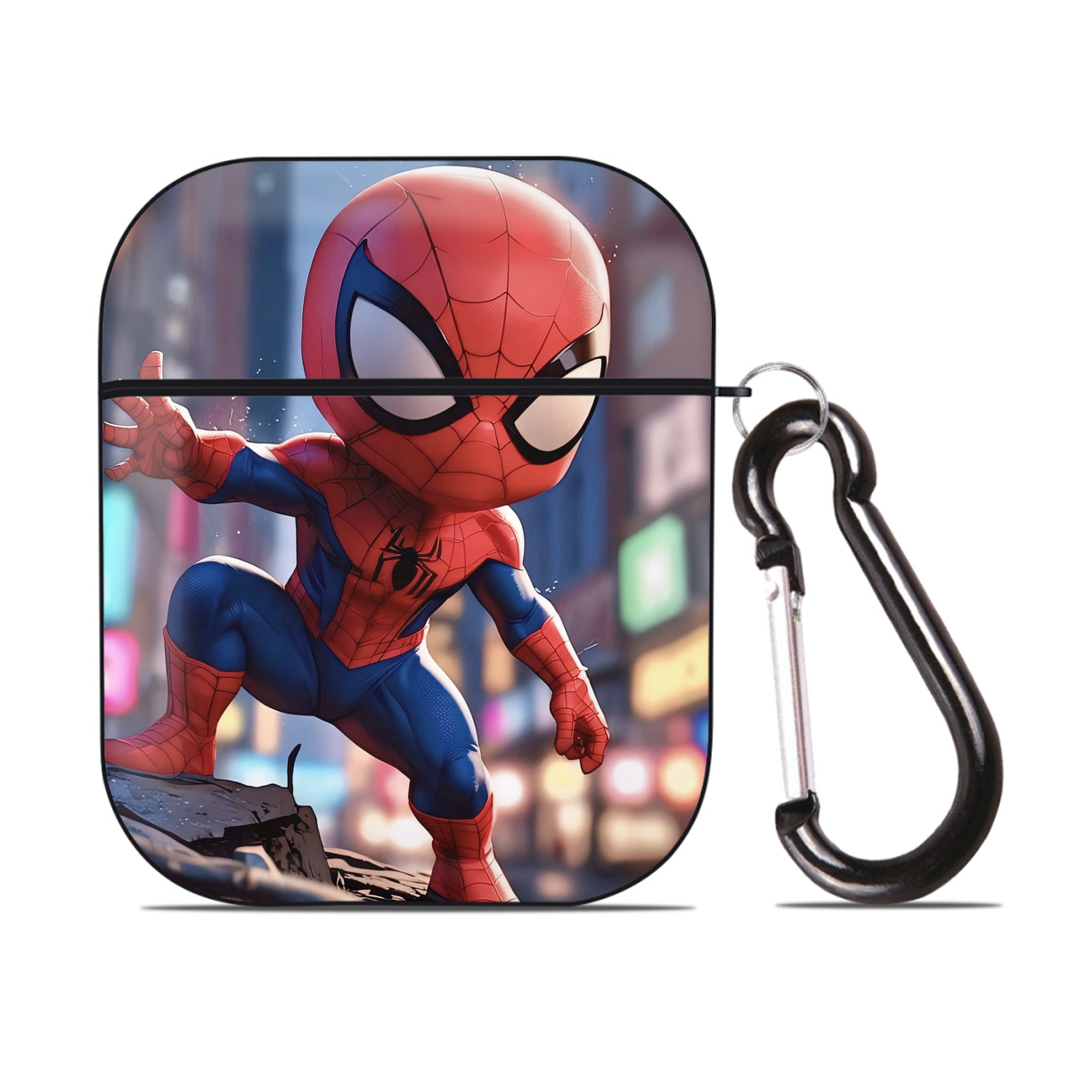 （画像用） Spider Man スパイダーマン AirPods 第2世代保護ケース ハードシェル ブラック 耐衝撃・防指紋・カラビナ付き