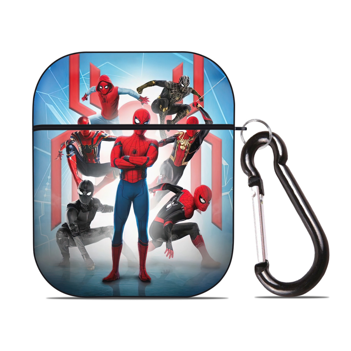（画像用） Spider Man スパイダーマン AirPods 第2世代保護ケース ハードシェル ブラック 耐衝撃・防指紋・カラビナ付き