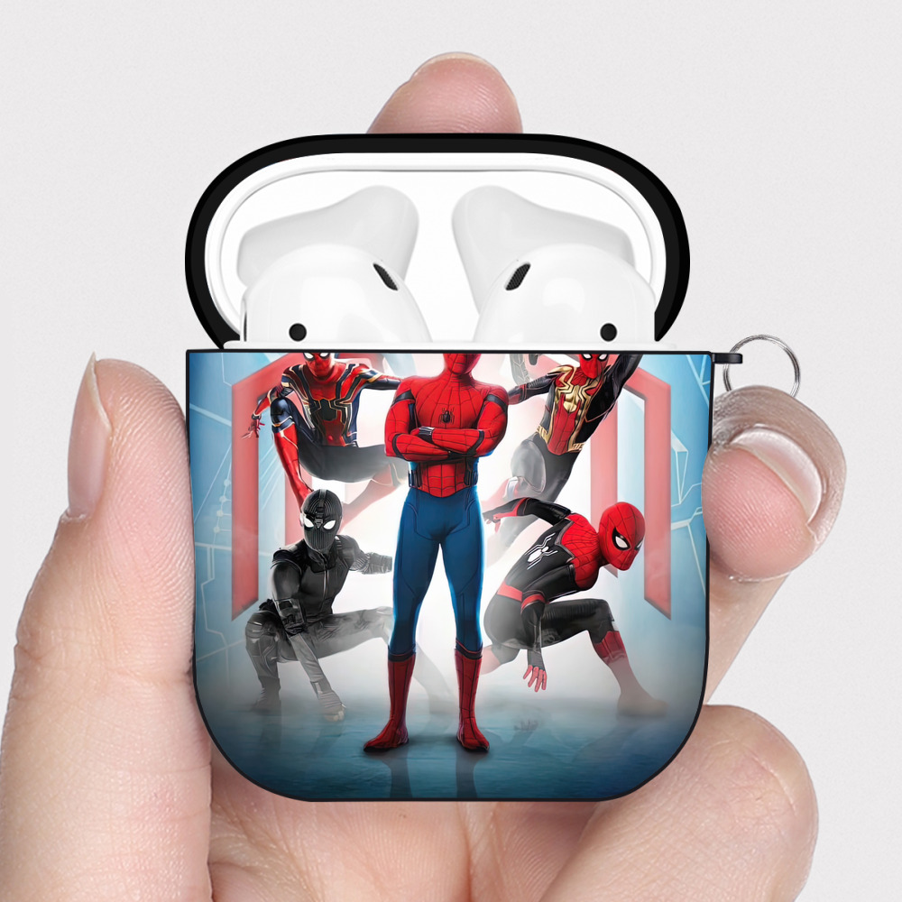 （画像用） Spider Man スパイダーマン AirPods 第2世代保護ケース ハードシェル ブラック 耐衝撃・防指紋・カラビナ付き
