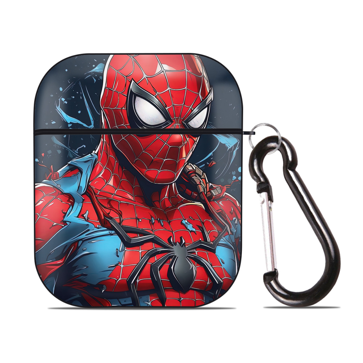 （画像用） Spider Man スパイダーマン AirPods 第2世代保護ケース ハードシェル ブラック 耐衝撃・防指紋・カラビナ付き