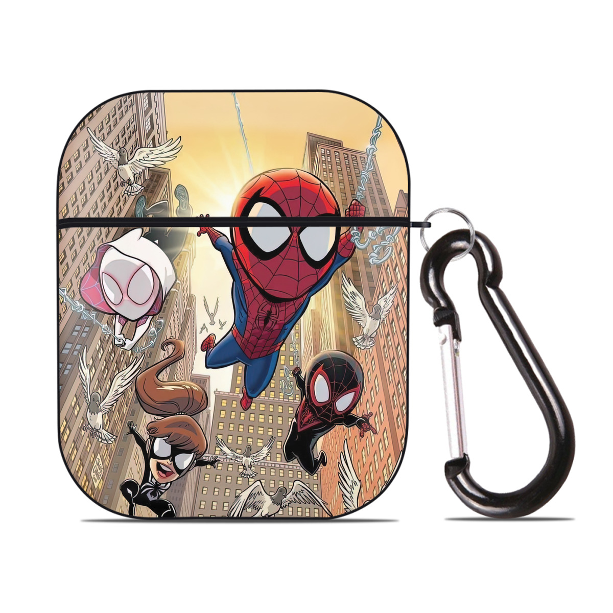 （画像用） Spider Man スパイダーマン AirPods 第2世代保護ケース ハードシェル ブラック 耐衝撃・防指紋・カラビナ付き