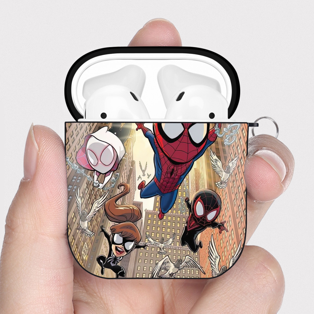 （画像用） Spider Man スパイダーマン AirPods 第2世代保護ケース ハードシェル ブラック 耐衝撃・防指紋・カラビナ付き