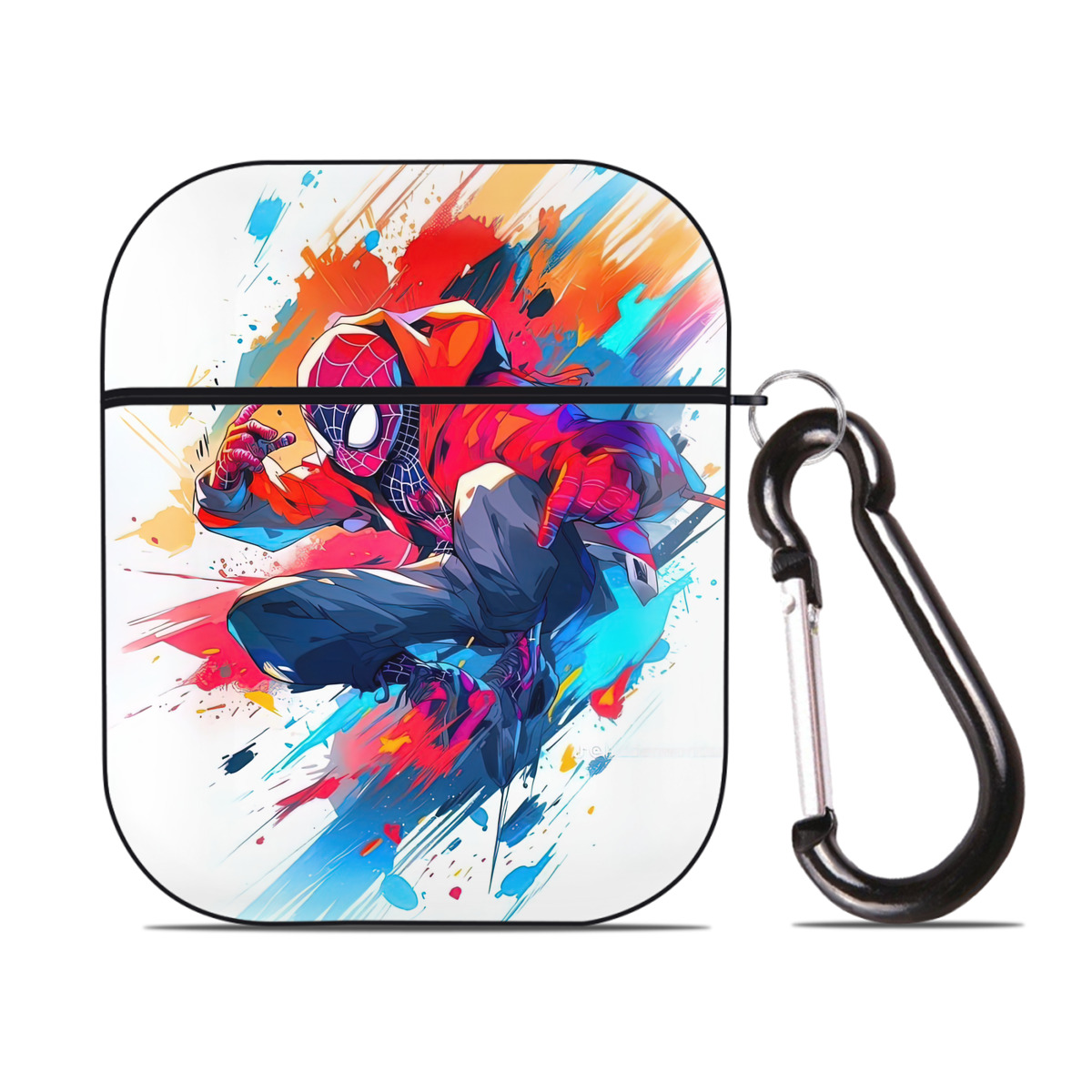 （画像用） Spider Man スパイダーマン AirPods 第2世代保護ケース ハードシェル ブラック 耐衝撃・防指紋・カラビナ付き