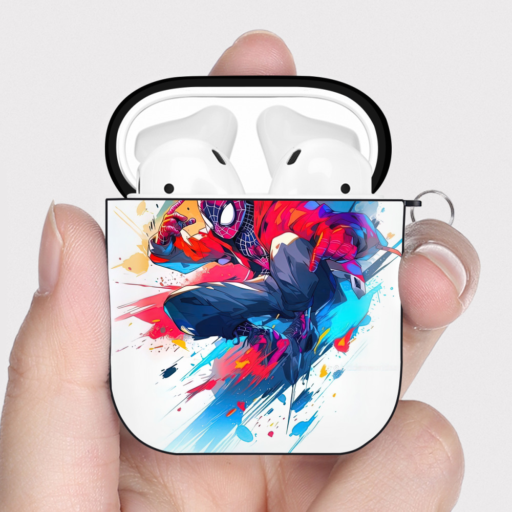 （画像用） Spider Man スパイダーマン AirPods 第2世代保護ケース ハードシェル ブラック 耐衝撃・防指紋・カラビナ付き