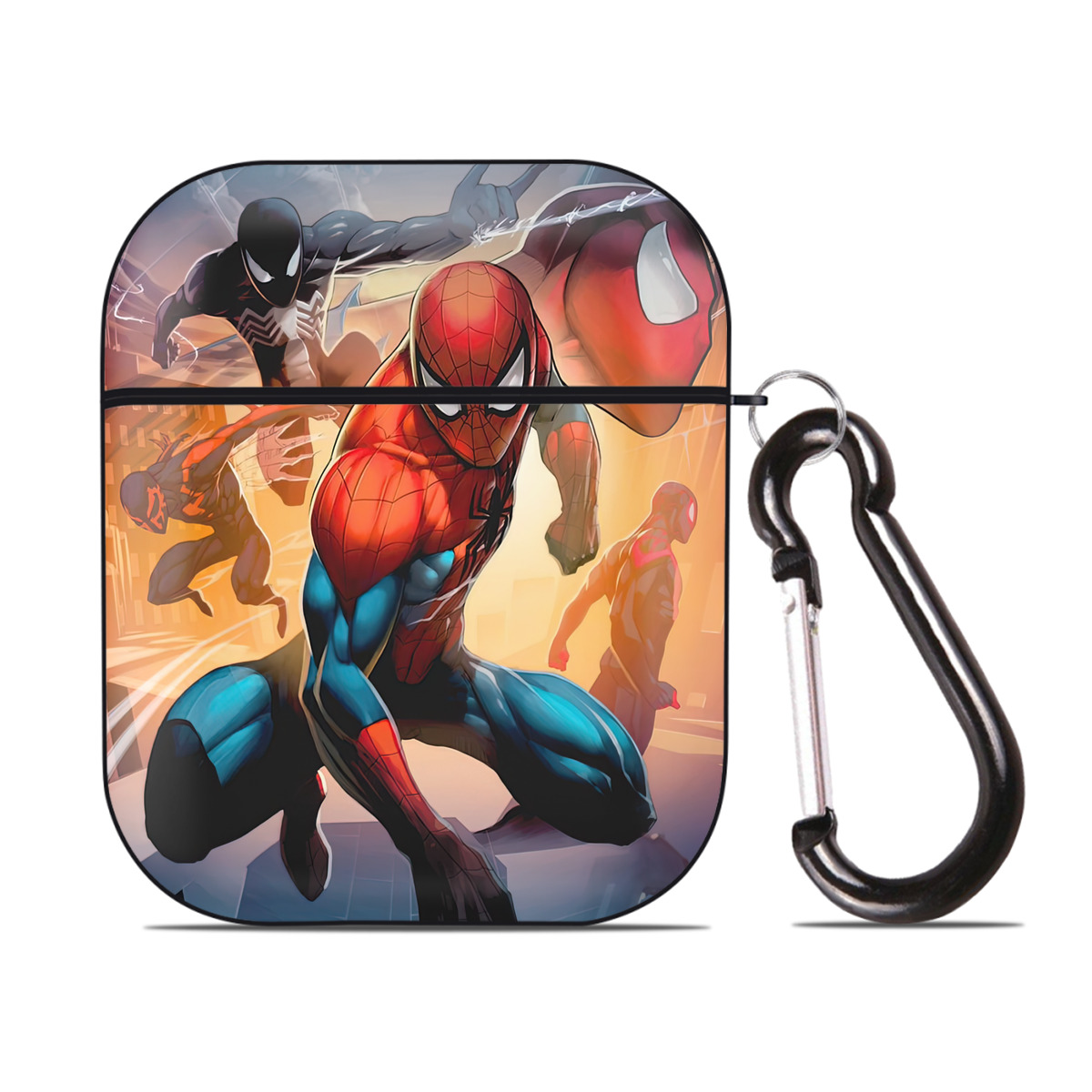 （画像用） Spider Man スパイダーマン AirPods 第2世代保護ケース ハードシェル ブラック 耐衝撃・防指紋・カラビナ付き