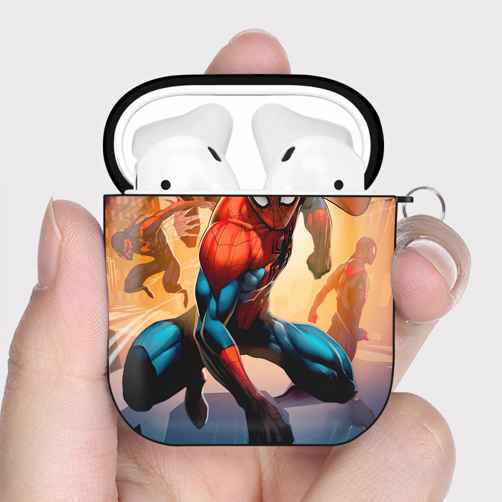 （画像用） Spider Man スパイダーマン AirPods 第2世代保護ケース ハードシェル ブラック 耐衝撃・防指紋・カラビナ付き