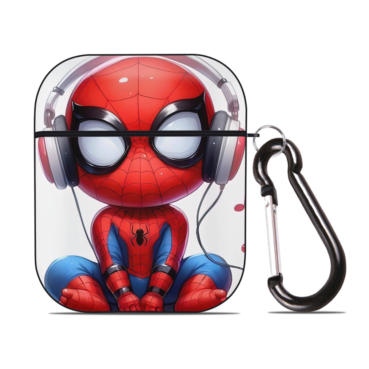 （画像用） Spider Man スパイダーマン AirPods 第2世代保護ケース ハードシェル ブラック 耐衝撃・防指紋・カラビナ付き