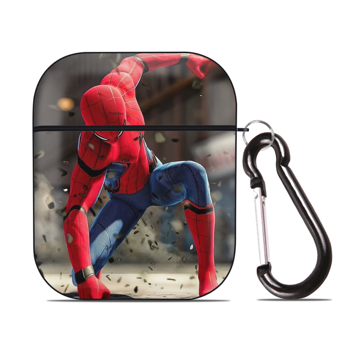 （画像用） Spider Man スパイダーマン AirPods 第2世代保護ケース ハードシェル ブラック 耐衝撃・防指紋・カラビナ付き