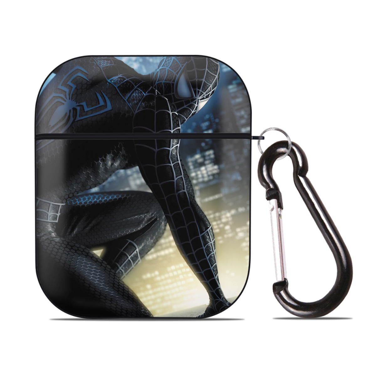 （画像用） Spider Man スパイダーマン AirPods 第2世代保護ケース ハードシェル ブラック 耐衝撃・防指紋・カラビナ付き