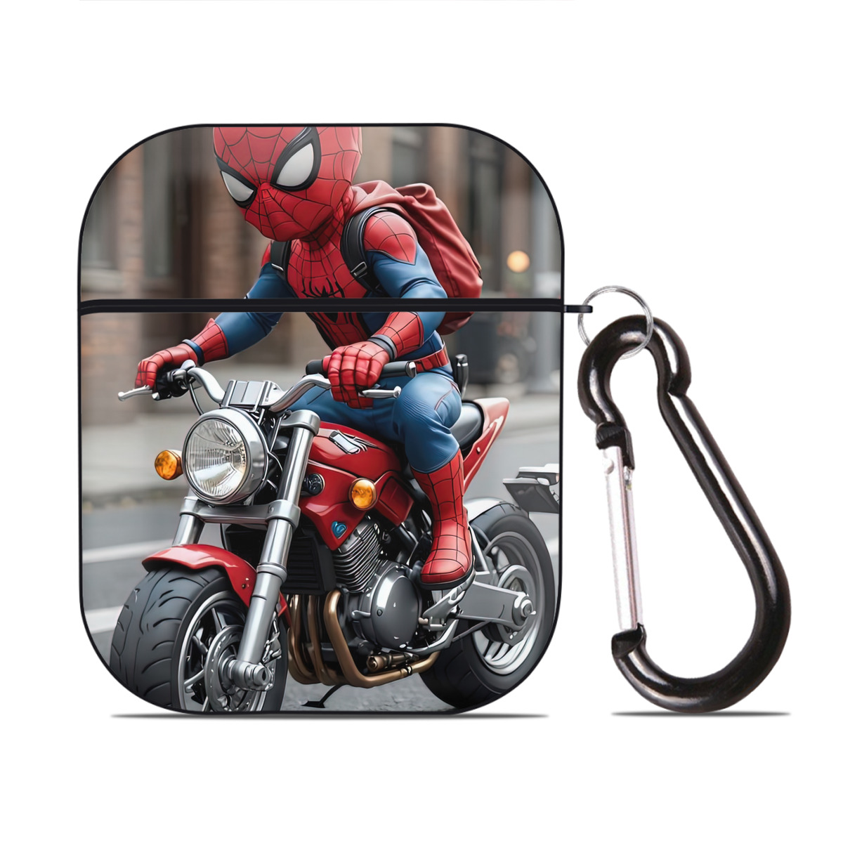 （画像用） Spider Man スパイダーマン AirPods 第2世代保護ケース ハードシェル ブラック 耐衝撃・防指紋・カラビナ付き