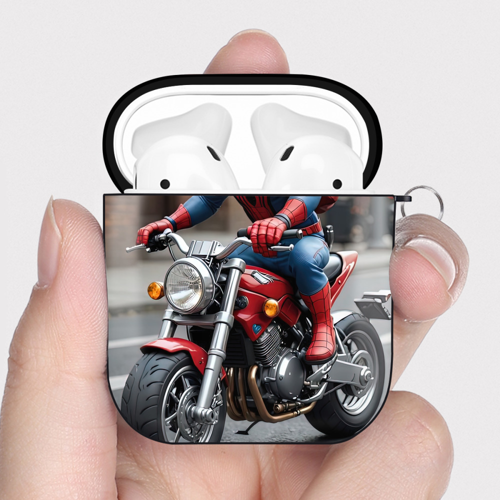 （画像用） Spider Man スパイダーマン AirPods 第2世代保護ケース ハードシェル ブラック 耐衝撃・防指紋・カラビナ付き