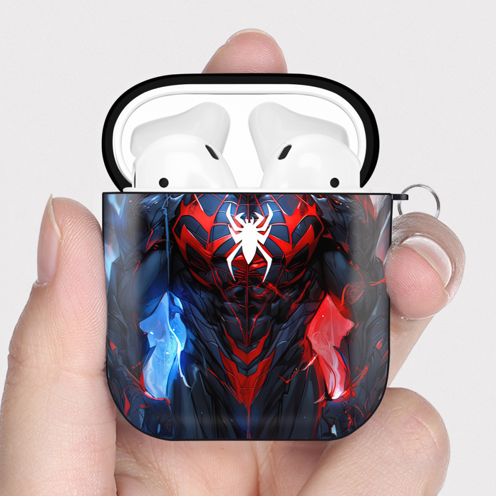 （画像用） Spider Man スパイダーマン AirPods 第2世代保護ケース ハードシェル ブラック 耐衝撃・防指紋・カラビナ付き