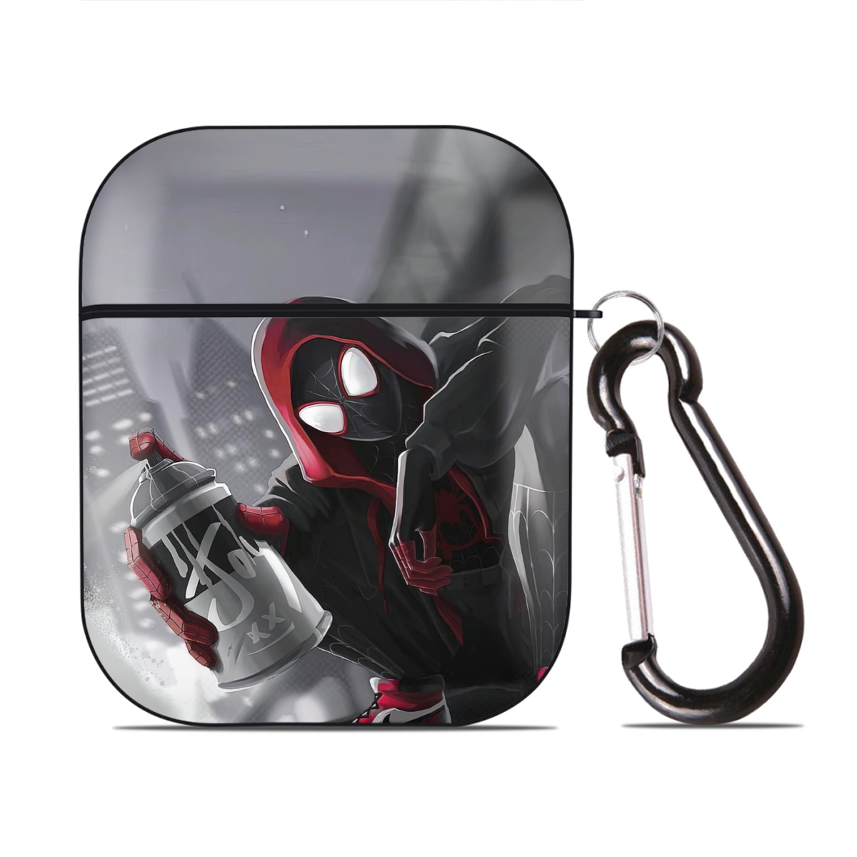 （画像用） Spider Man スパイダーマン AirPods 第2世代保護ケース ハードシェル ブラック 耐衝撃・防指紋・カラビナ付き
