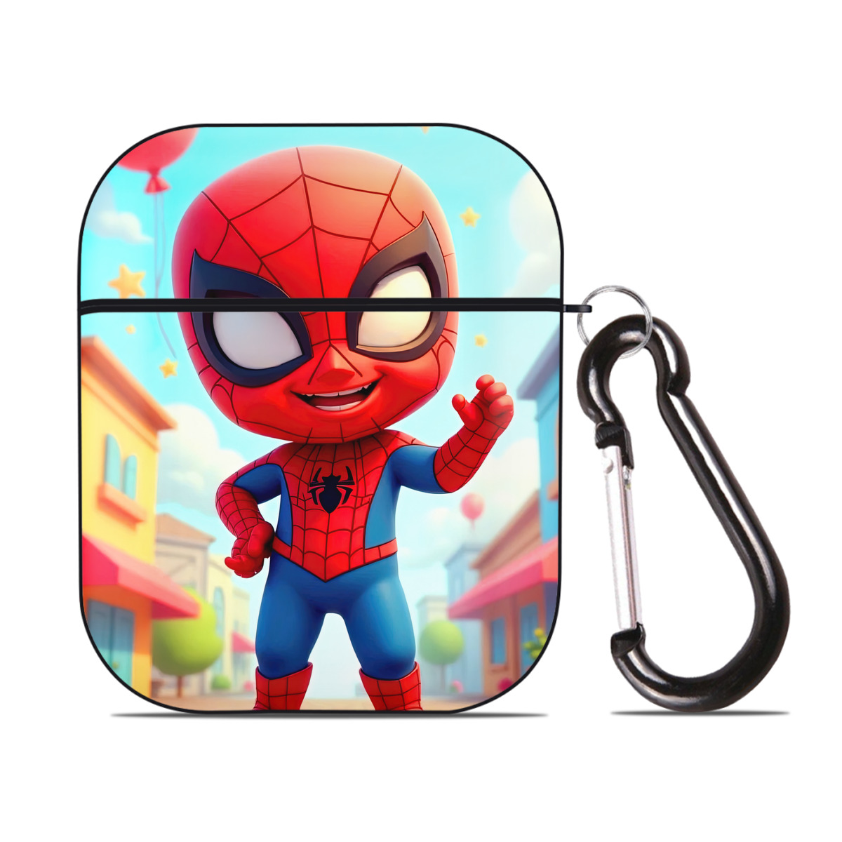 （画像用） Spider Man スパイダーマン AirPods 第2世代保護ケース ハードシェル ブラック 耐衝撃・防指紋・カラビナ付き