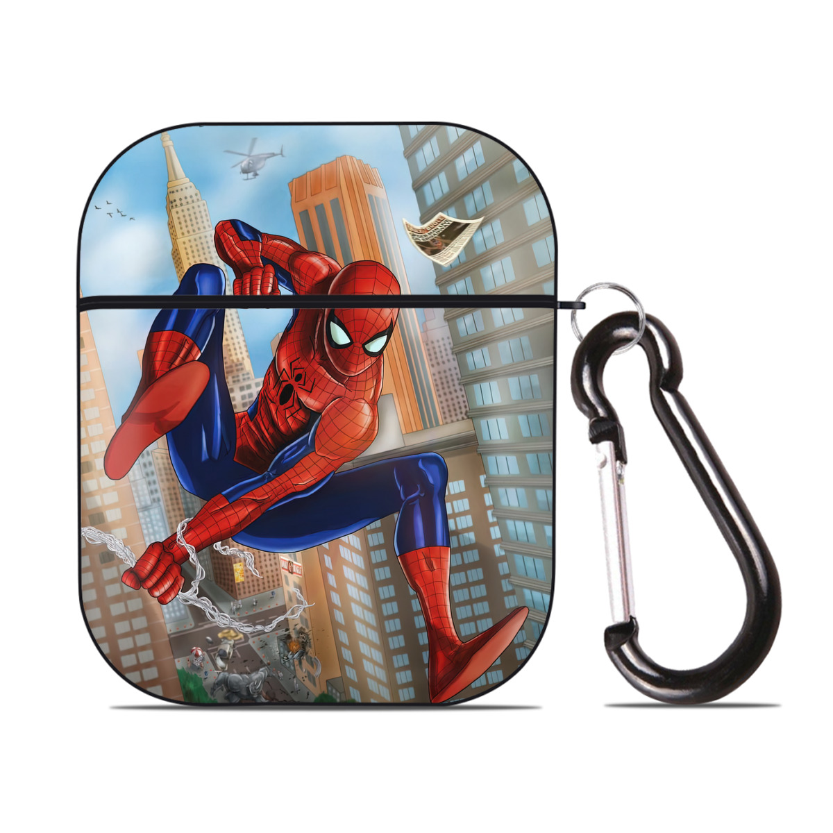 （画像用） Spider Man スパイダーマン AirPods 第2世代保護ケース ハードシェル ブラック 耐衝撃・防指紋・カラビナ付き