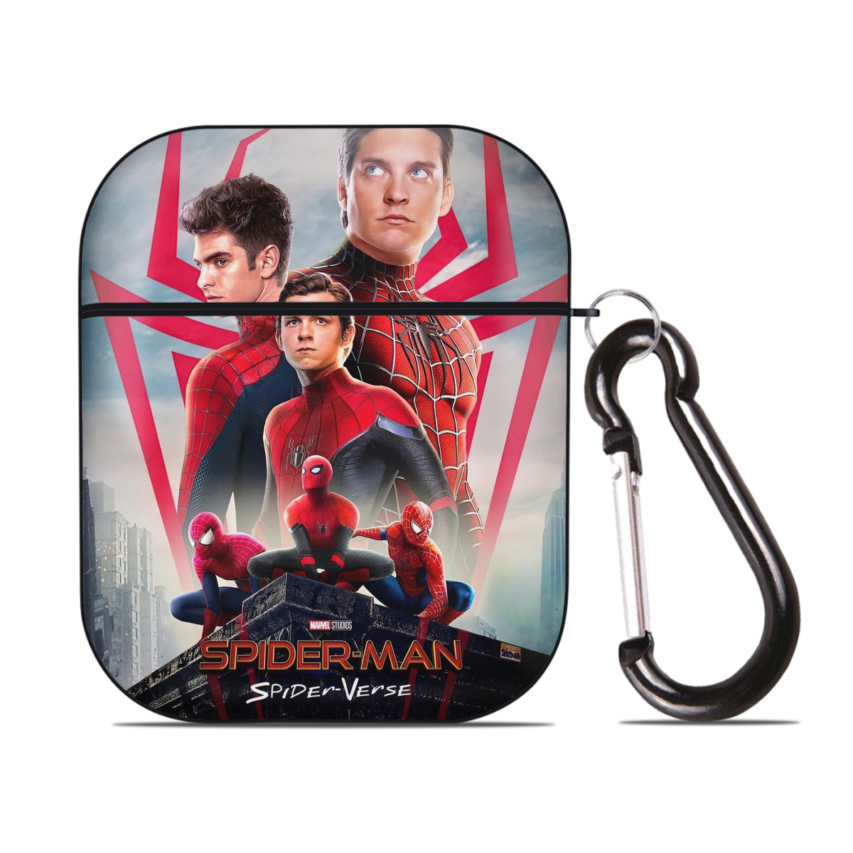 （画像用） Spider Man スパイダーマン AirPods 第2世代保護ケース ハードシェル ブラック 耐衝撃・防指紋・カラビナ付き