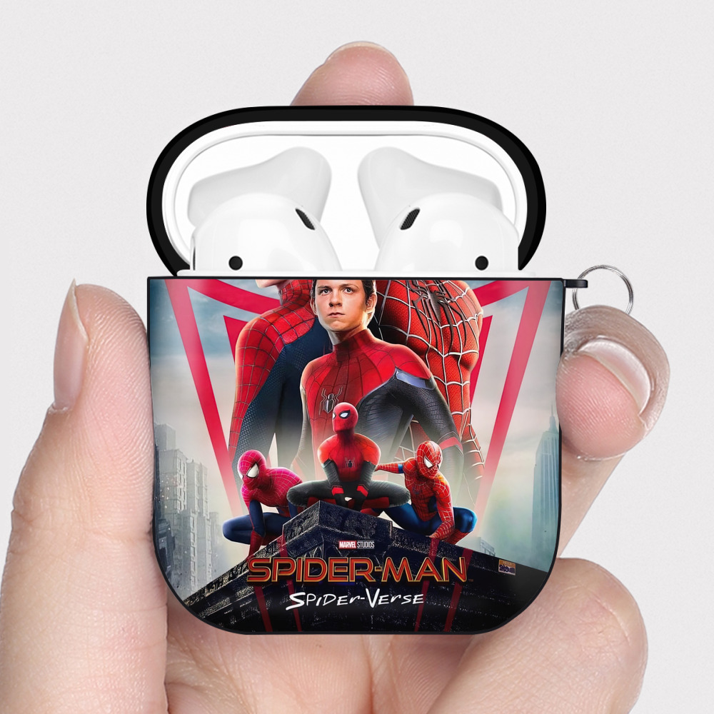 （画像用） Spider Man スパイダーマン AirPods 第2世代保護ケース ハードシェル ブラック 耐衝撃・防指紋・カラビナ付き