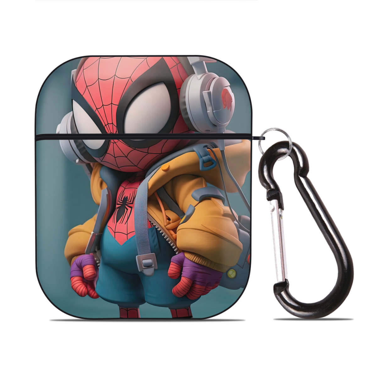 （画像用） Spider Man スパイダーマン AirPods 第2世代保護ケース ハードシェル ブラック 耐衝撃・防指紋・カラビナ付き