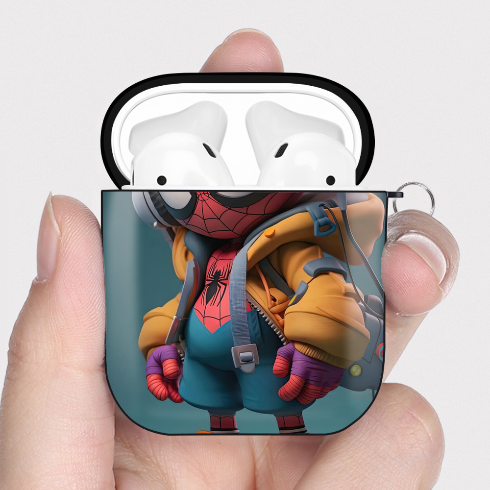 （画像用） Spider Man スパイダーマン AirPods 第2世代保護ケース ハードシェル ブラック 耐衝撃・防指紋・カラビナ付き