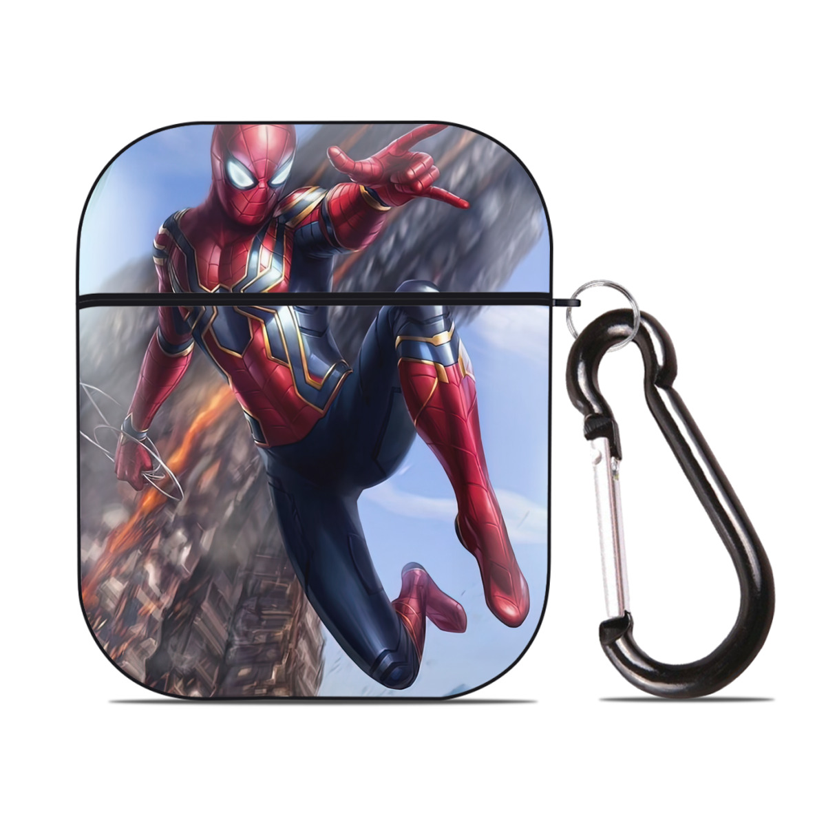 （画像用） Spider Man スパイダーマン AirPods 第2世代保護ケース ハードシェル ブラック 耐衝撃・防指紋・カラビナ付き