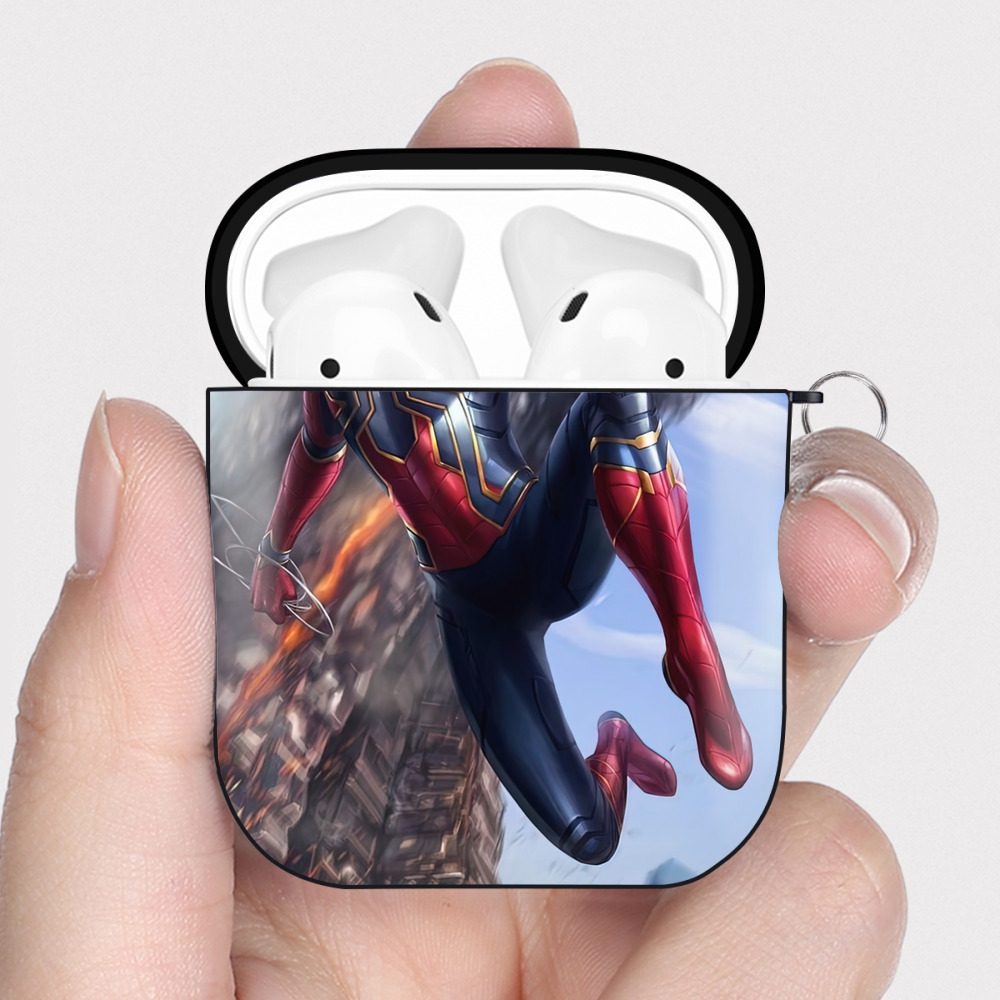（画像用） Spider Man スパイダーマン AirPods 第2世代保護ケース ハードシェル ブラック 耐衝撃・防指紋・カラビナ付き