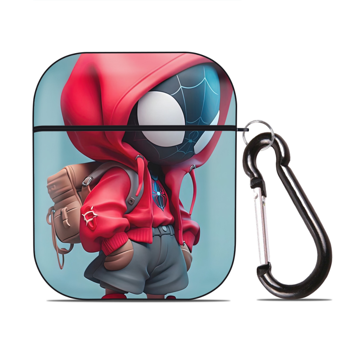 （画像用） Spider Man スパイダーマン AirPods 第2世代保護ケース ハードシェル ブラック 耐衝撃・防指紋・カラビナ付き