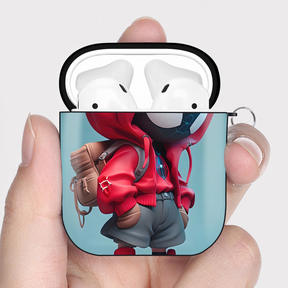 （画像用） Spider Man スパイダーマン AirPods 第2世代保護ケース ハードシェル ブラック 耐衝撃・防指紋・カラビナ付き