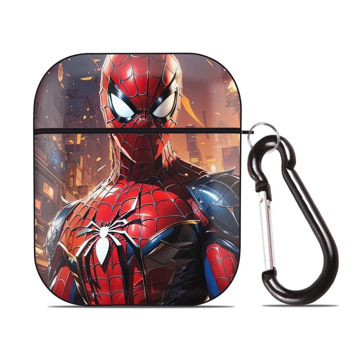 （画像用） Spider Man スパイダーマン AirPods 第2世代保護ケース ハードシェル ブラック 耐衝撃・防指紋・カラビナ付き