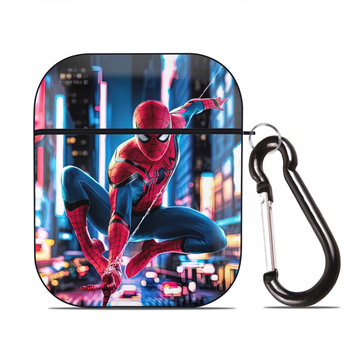 （画像用） Spider Man スパイダーマン AirPods 第2世代保護ケース ハードシェル ブラック 耐衝撃・防指紋・カラビナ付き