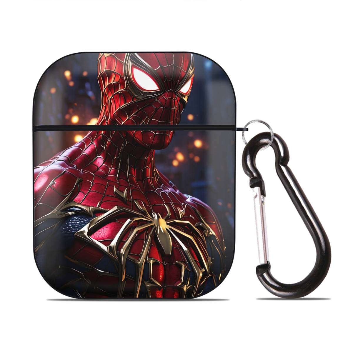 （画像用） Spider Man スパイダーマン AirPods 第2世代保護ケース ハードシェル ブラック 耐衝撃・防指紋・カラビナ付き