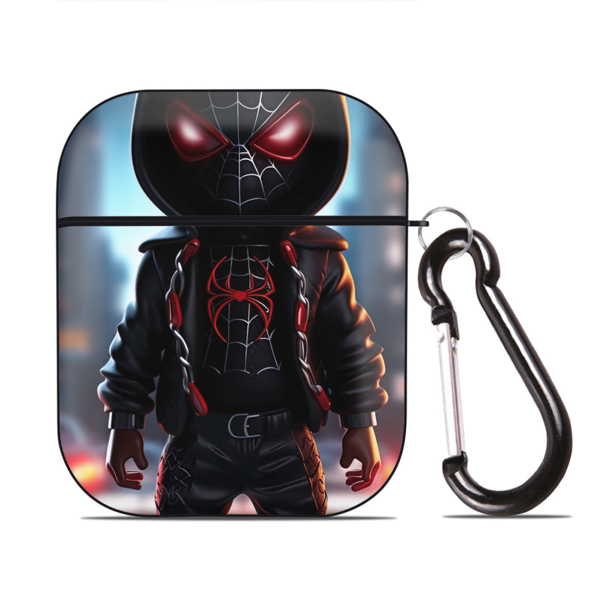 （画像用） Spider Man スパイダーマン AirPods 第2世代保護ケース ハードシェル ブラック 耐衝撃・防指紋・カラビナ付き