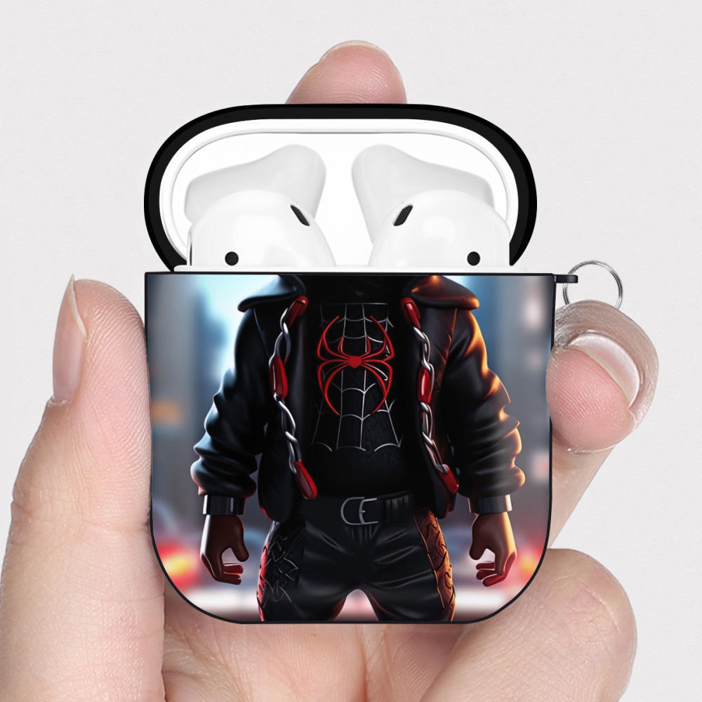 （画像用） Spider Man スパイダーマン AirPods 第2世代保護ケース ハードシェル ブラック 耐衝撃・防指紋・カラビナ付き