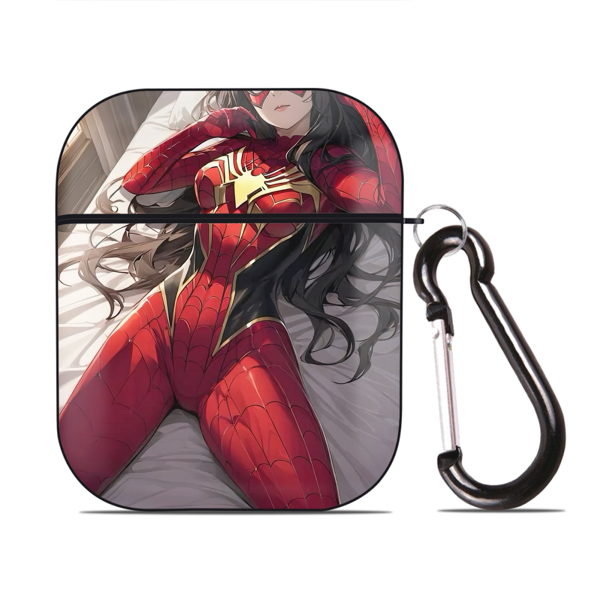 （画像用） Spider Man スパイダーマン AirPods 第2世代保護ケース ハードシェル ブラック 耐衝撃・防指紋・カラビナ付き