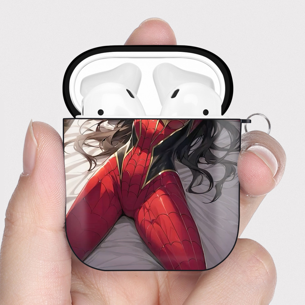 （画像用） Spider Man スパイダーマン AirPods 第2世代保護ケース ハードシェル ブラック 耐衝撃・防指紋・カラビナ付き