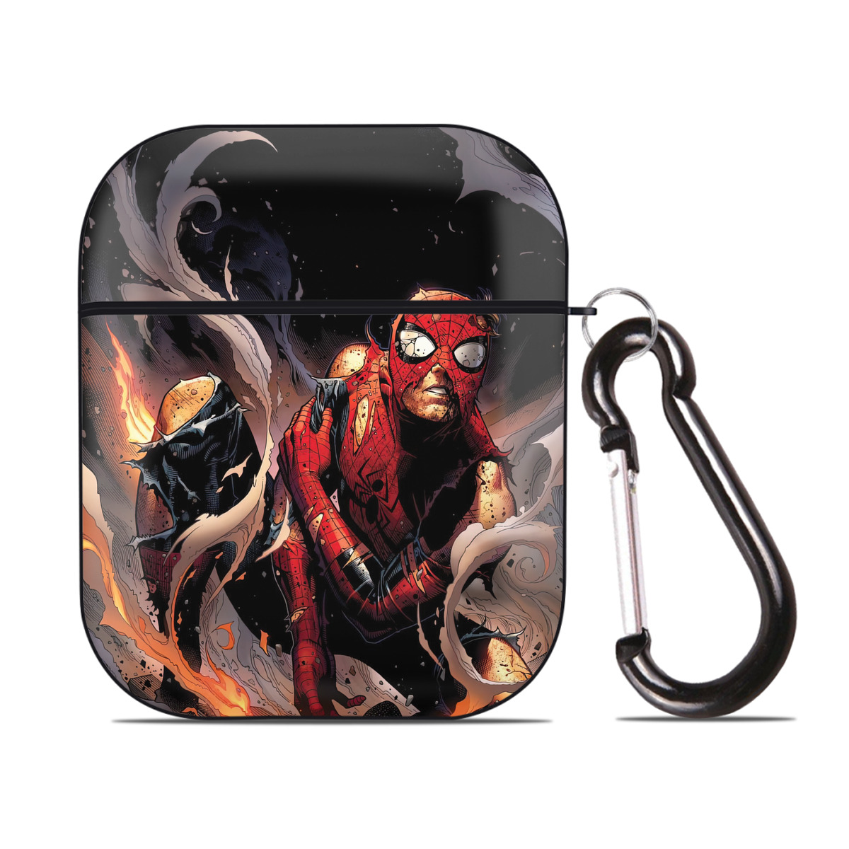 （画像用） Spider Man スパイダーマン AirPods 第2世代保護ケース ハードシェル ブラック 耐衝撃・防指紋・カラビナ付き