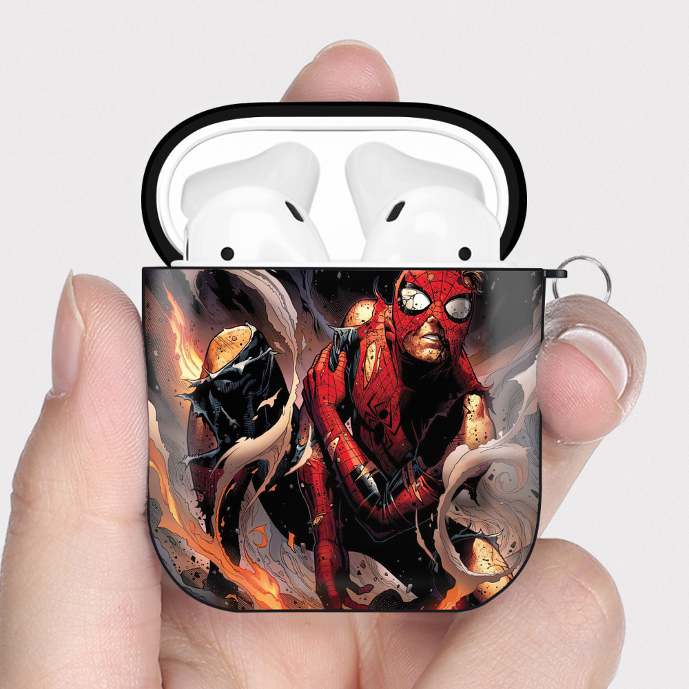 （画像用） Spider Man スパイダーマン AirPods 第2世代保護ケース ハードシェル ブラック 耐衝撃・防指紋・カラビナ付き