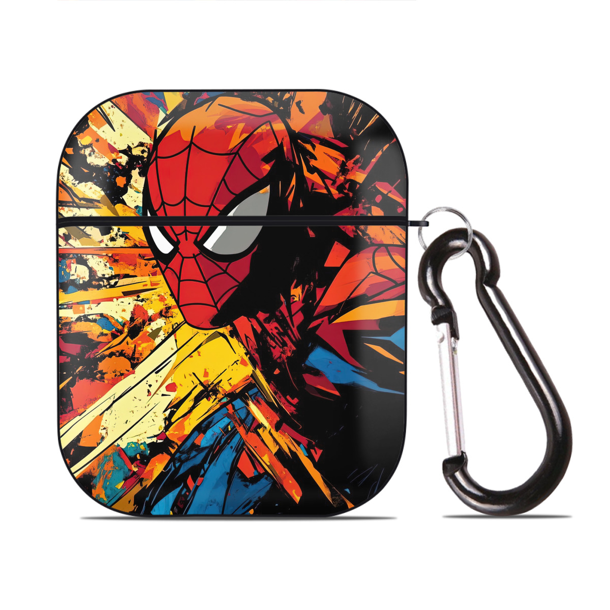 （画像用） Spider Man スパイダーマン AirPods 第2世代保護ケース ハードシェル ブラック 耐衝撃・防指紋・カラビナ付き