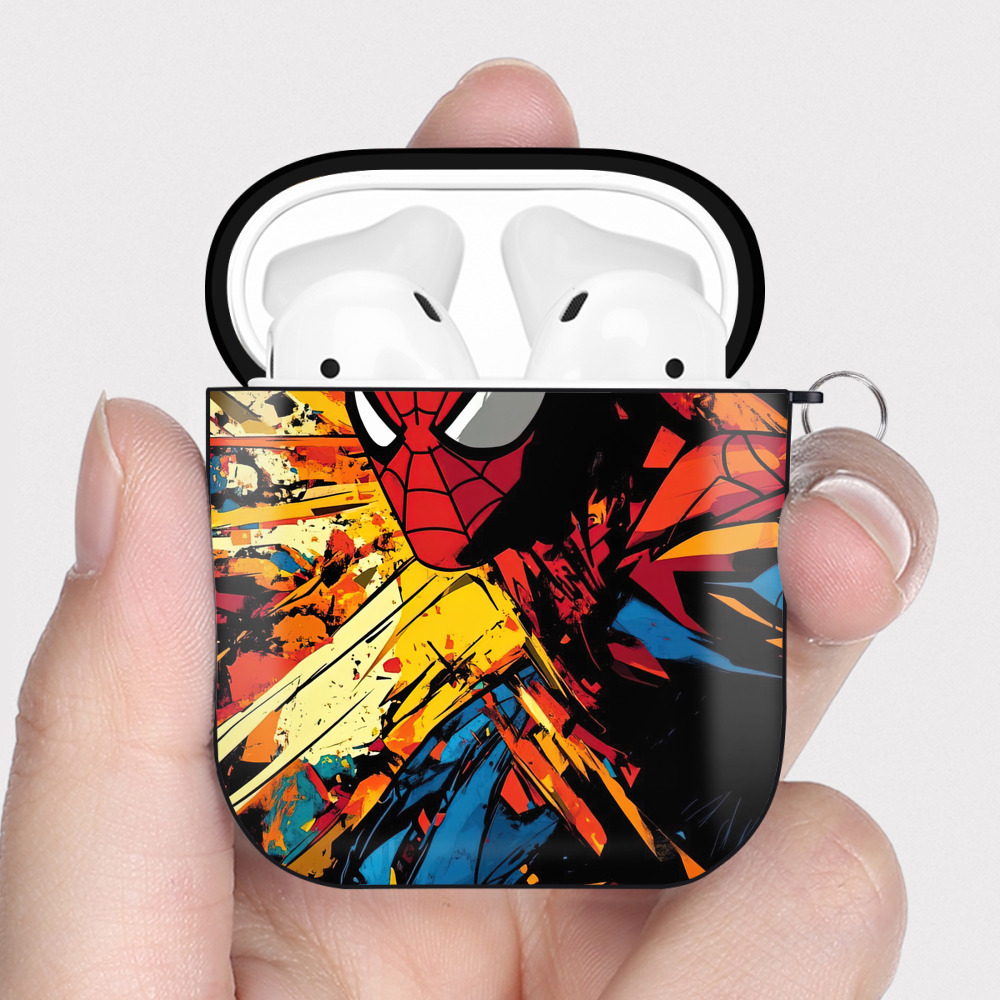 （画像用） Spider Man スパイダーマン AirPods 第2世代保護ケース ハードシェル ブラック 耐衝撃・防指紋・カラビナ付き