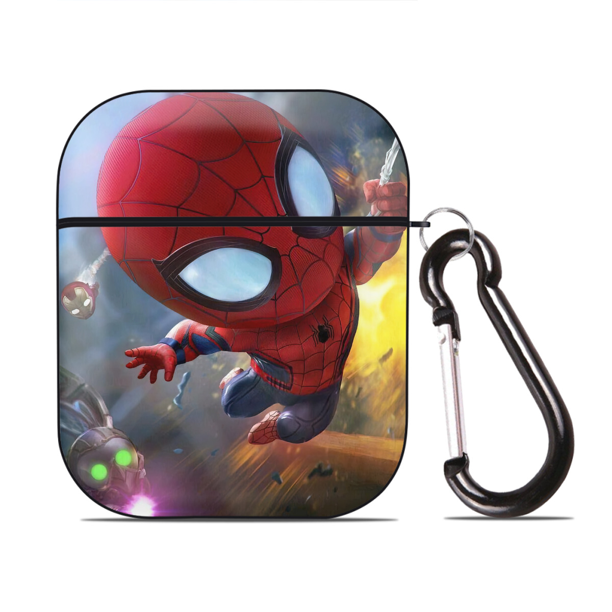 （画像用） Spider Man スパイダーマン AirPods 第2世代保護ケース ハードシェル ブラック 耐衝撃・防指紋・カラビナ付き