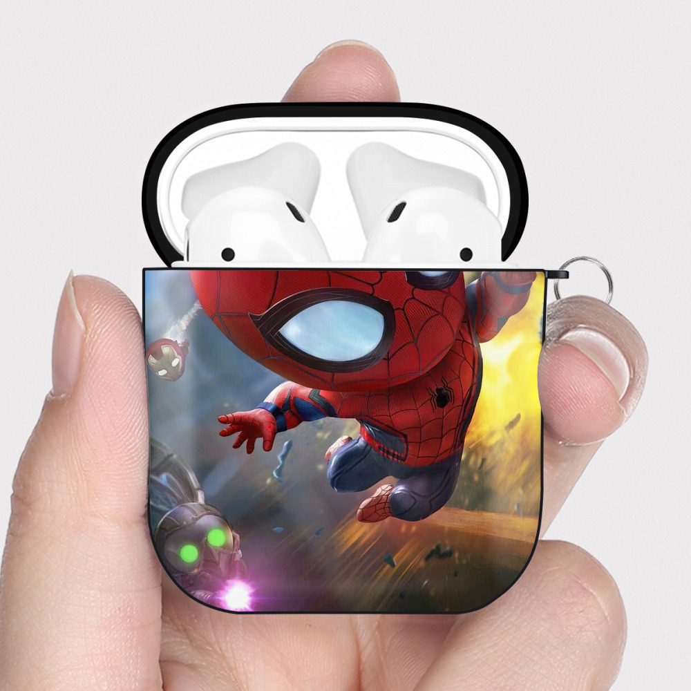 （画像用） Spider Man スパイダーマン AirPods 第2世代保護ケース ハードシェル ブラック 耐衝撃・防指紋・カラビナ付き