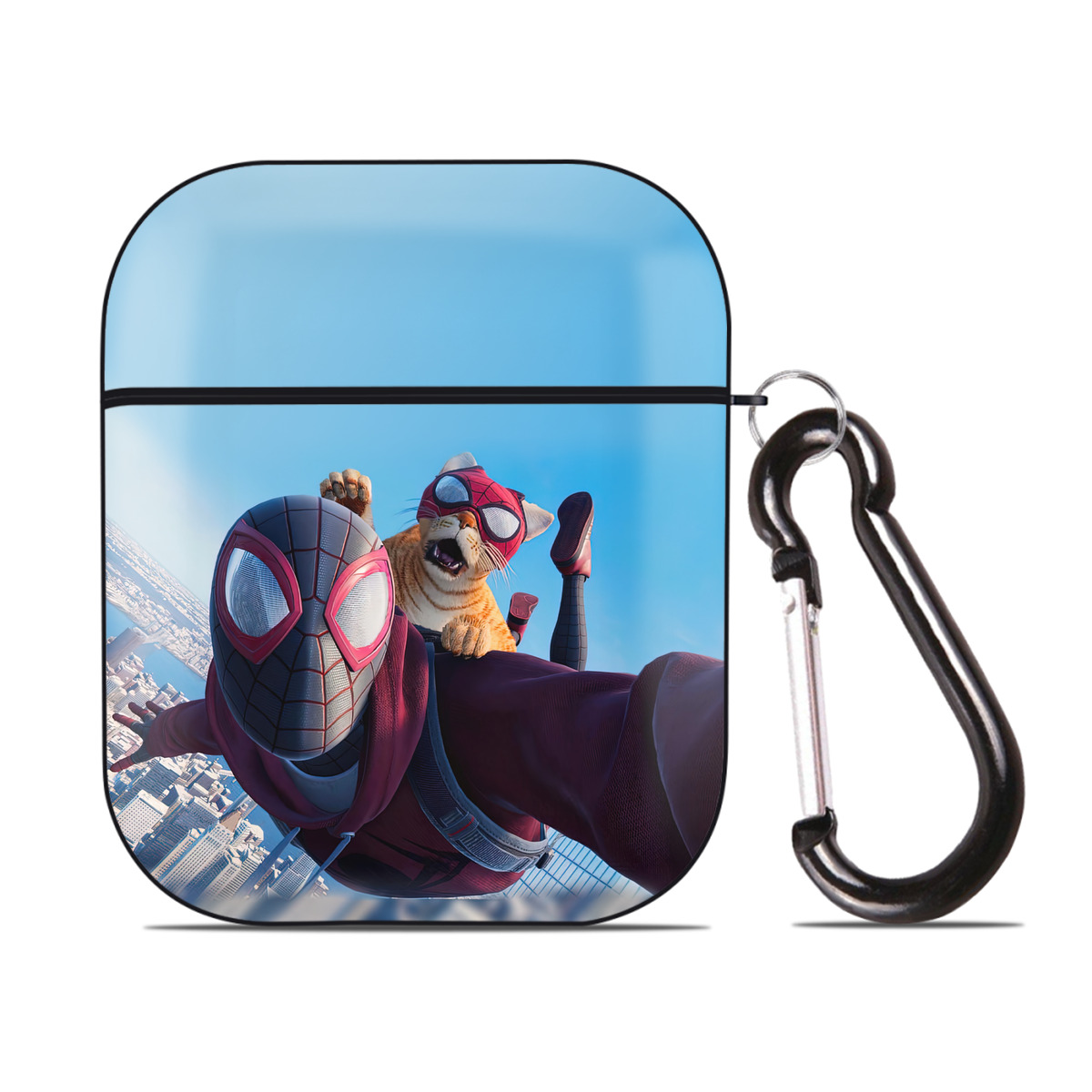 （画像用） Spider Man スパイダーマン AirPods 第2世代保護ケース ハードシェル ブラック 耐衝撃・防指紋・カラビナ付き