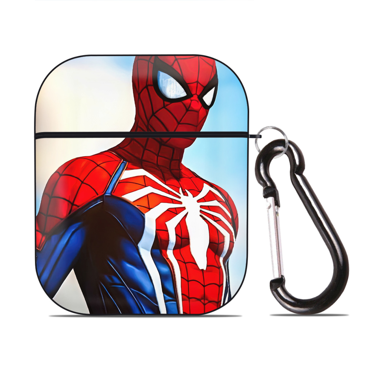 （画像用） Spider Man スパイダーマン AirPods 第2世代保護ケース ハードシェル ブラック 耐衝撃・防指紋・カラビナ付き