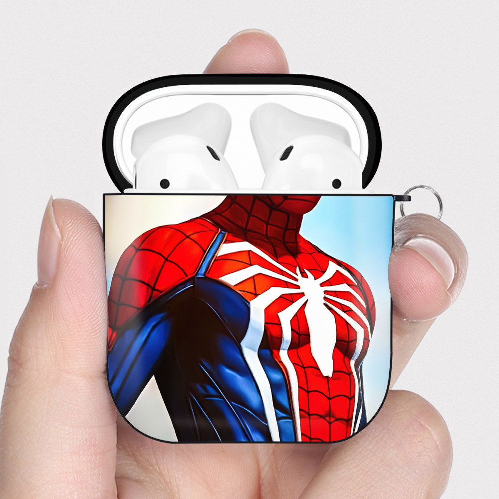 （画像用） Spider Man スパイダーマン AirPods 第2世代保護ケース ハードシェル ブラック 耐衝撃・防指紋・カラビナ付き
