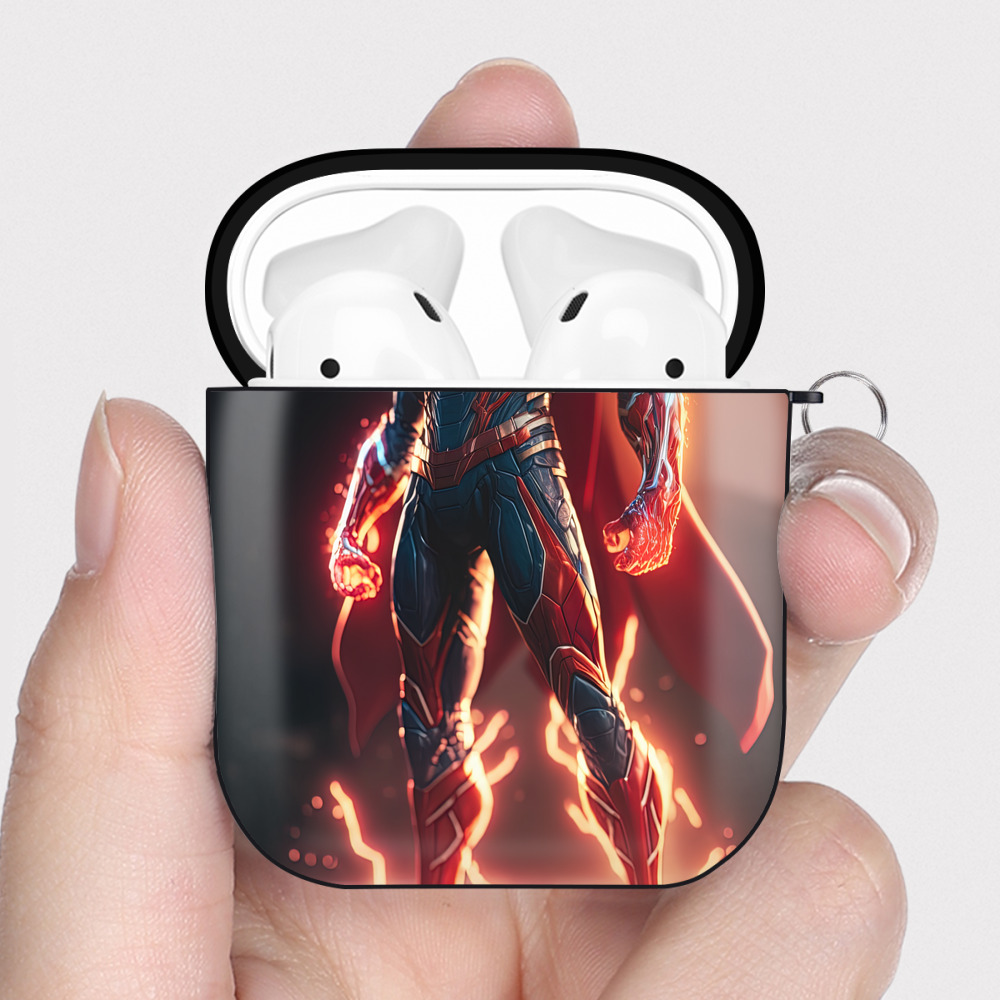 （画像用） Spider Man スパイダーマン AirPods 第2世代保護ケース ハードシェル ブラック 耐衝撃・防指紋・カラビナ付き